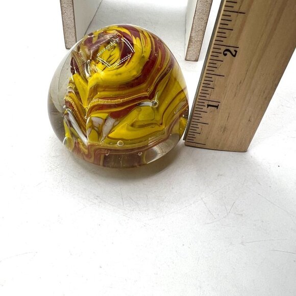 Paperweight glass Cheerful Orange and Yellow Art Glass Sunny Vintage Orb - Picture 6 of 8